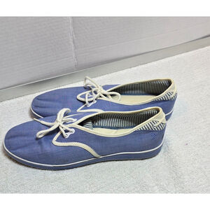 Women's Grasshoppers Blue & White Canvas Lace-Up Flats Size 10